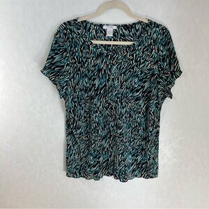 Dressbarn Teal and Black Patterned Blouse